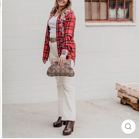 NWT Johnny Was Oversized Roma Button Down Plaid Embroidered Tunic Shirt - Picture 5 of 16